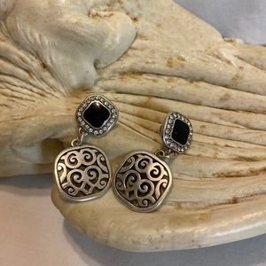 Brighton black and silver plated post earrings.